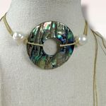 Free People  Bohemian Abalone Shell Pearl Rope Necklace Belly Chain Neutral NEW Photo 3