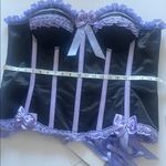 Top Drawer Steel Boned Black Satin Overbust Corset w Lavender trim & bow, 5XL🖤 Size 5X Photo 6