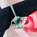 None Cocktail Ring Silver Tone Clear Crystal & Green Marquise Fashion Jewelry Size 8 Photo 1