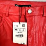 ZARA Full Length Trousers in Faux Leather Cherry Red Size Medium NWT Photo 5