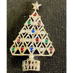 VTG Signed Eisenberg Ice Austrian Multicolor Crystal Christmas Tree Brooch 1970s Gold Photo 3