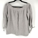 Lucky Brand  Women’s Off Shoulder Striped Gauzy Peasant Top Medium Black White‎ Photo 0
