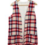 Vintage 70s Vest Plaid Open Front Women Lined Pockets Handmade‎ Red Blue White Size M Photo 0