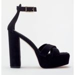 Good American Platform Block Heel Black Suede Ankle Strap Chunky Sandal 10.5 NEW Photo 3
