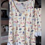 PJ Couture Pajamas set shorts tank top ruffle beach print butter lace crochet White Photo 2