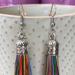 NEW! BOHO Silver & Rainbow Fringe Tassel Earrings Red Photo 2