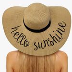 Floppy Beach Hat wide brim sun hat embroidered “Hello Sunshine” Photo 1