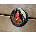 Russia Folk Brooch. Russian lacquer brooch. Russian brooch black Black Photo 2