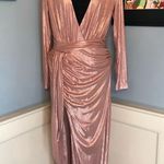 House Of CB NWOT Mina Metallic Pink Silky Floor Length Gown Maxi Dress Sz L Photo 1