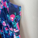 Jessica Simpson  Mini Dress 2X Blue Pink Rose Floral‎ Corset Smocked Micro Ribbed Photo 3