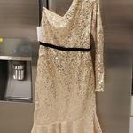 💕MARCHESA NOTTE💕 Glitter Ruffle Asymmetric Cocktail Dress ~ Champagne 4 NWT Gold Photo 3