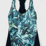 Athleta  Green & Black Palm Frond Print Mesh Back Racerback Tank Top Photo 0