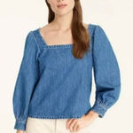 NWT J.Crew Square Neck Chambray Blouse Cottagecore Puff Sleeve Denim Top M Blue Size M Photo 0