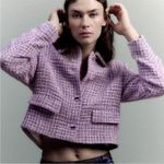 ZARA  FITTED CROPPED TEXTURED BLAZER Weave Tweed Purple/Black/White Size XL NEW Photo 0