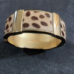 J.Crew  Calf hair Animal Print Bangle Clamper Bracelet Gold Tone magnetic clasp Photo 3