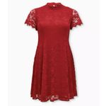 Torrid  Red Stretch Lace‎ High Neck Flare Skater Dress Size 2X Photo 4