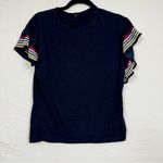 Stella & Dot  Blue Ruffled Sleeve Blouse Womens S Ric Rack Flutter Ruffled Boho Photo 0