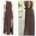 ZARA Empire Waist Brown Satin Open Back Slit Maxi Dress Size XS Photo 15