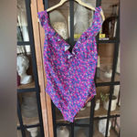 J.Crew NWT  One Piece Swimsuit ruffles open back floral purple vneck adjustable Photo 1
