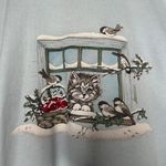 vintage Christmas crewneck sweatshirt with a cat and birds christmas XL Blue Photo 2