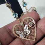 Gold Filled Heart with Butterfly Flower Dangle Earrings Photo 1
