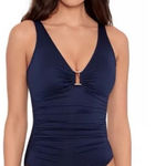 Ralph Lauren Lauren  Ring‎ Over The Shoulder One Piece Swimsuit Navy Blue 14 NWOT Photo 0