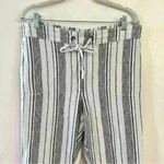 Per Se  Straight Leg‎ Pants Womens Sz Large Linen Blend Drawstring Waist Striped Photo 7