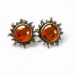 Artisan Vintage Sterling Silver 925 Sunburst Amber Earrings Photo 2