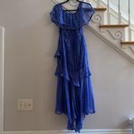 MISA Los Angeles MISA Ambrosia Ruffle Hem Striped Midi Dress Metallic Gold Royal Blue Tiered NEW Photo 13