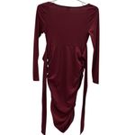 SheIn  Burgundy Ribbed Side Ruched Long Sleeve Tie Back Midi Dress Womens Small Photo 8