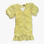 Skies Are Blue  Yellow Gingham Ruched Puff Sleeve Mini Dress M Photo 1