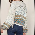 Free People  Macra Maze Me Ivory Combo Tassel Fringe long sleeve lace Top Size M Photo 2
