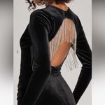 Windsor Rhinestone Fringe Backless Velvet Mini Dress Photo 3