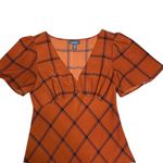 Modcloth Orange Plaid Flutter Sleeve V Neck Midi Dress Womens M Photo 6