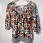 Forever 21 XXI Top Womens Blouse Floral Button Front 3/4 Sleeve Colorful Size Medium Photo 0