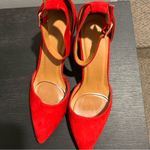 Red Faux Suede Pointed Toe Buckle Strap Heels 7.5 Photo 8