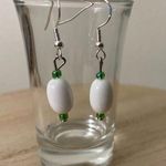 Handmade Bright Green Oblong Beaded Earrings Photo 0