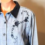 Vintage Shirt Velvet Collared Western Bohemian 90s Country Chambray Denim Medium Blue Photo 2