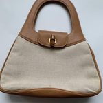 Gucci Vintage Authentic 90’s Leather Bamboo Canvas Shoulder Tan Preppy Classic Photo 2