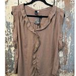 Kut From The Kloth NWT  Kennedy Ruffle Linen Blend Blouse in Oak, size XL Photo 1