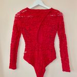 Material Girl Red Illusion Lace Bodysuit Photo 2