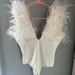 Boutique White Feather Bodysuit Photo 0
