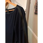 Ann Taylor  Faux Leather Trim Shirt Size Medium‎ Blue/Black Photo 2