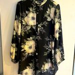 Joan Vass  Women’s Black Floral Print Long Sleeve Button Down Dress Size L NEW Photo 0