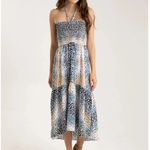 Hale Bob  Elbise Strapless Smocked Tie Neck Halter Midi Dress Orange White Small Photo 9