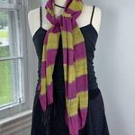 Vintage Mustard Yellow and Pink Striped Scarf with Black Fringe Boho Chic Hippie Photo 0