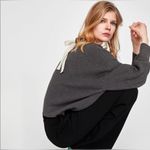 ZARA Ribbon Tie Back Charcoal Boxy Crew Neck Ribbed Sweater Size S Photo 2