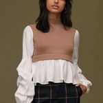 Anthropologie by  Women’s Ruffled Layered Top Sweater Longsleeve Academia Size XS Photo 1