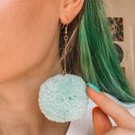 Light Teal Blue Pom Pom Earrings Photo 3