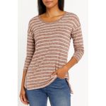 Bobeau  Brick Red Striped 3/4 Sleeve Long Sleeve Top Size Medium Casual Comfort Photo 1